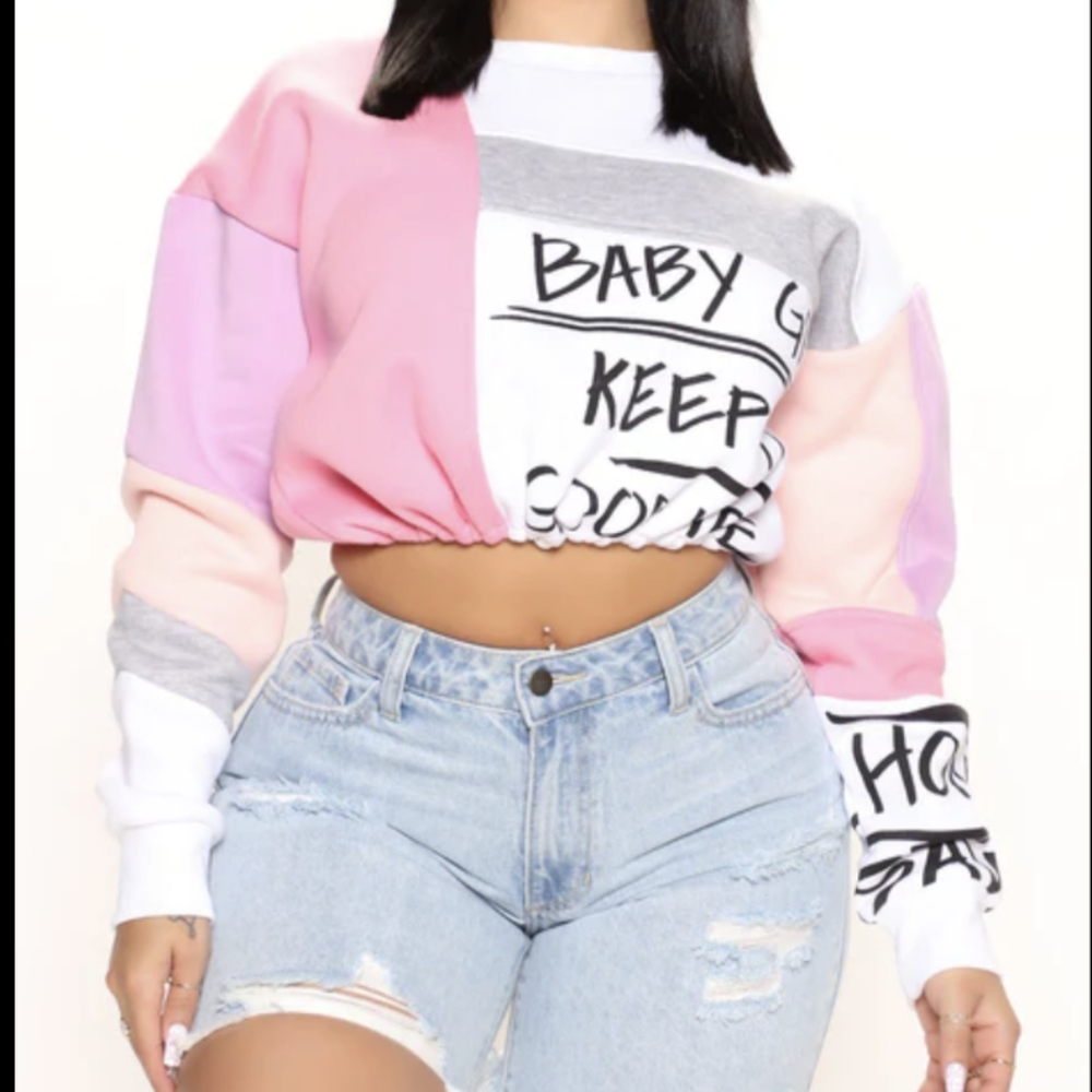 "BABY GIRL, GOOD VIBE" Long sleeve cropped sweatshirt with drawstring!